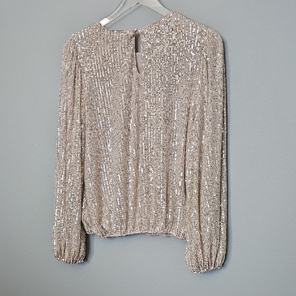 Anthropologie Flat White LP Showstopping Cream Metallic Sequin Blouse - Picture 12 of 14